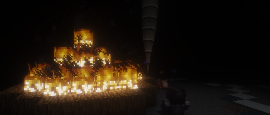 Glowing flames in a dark chamber